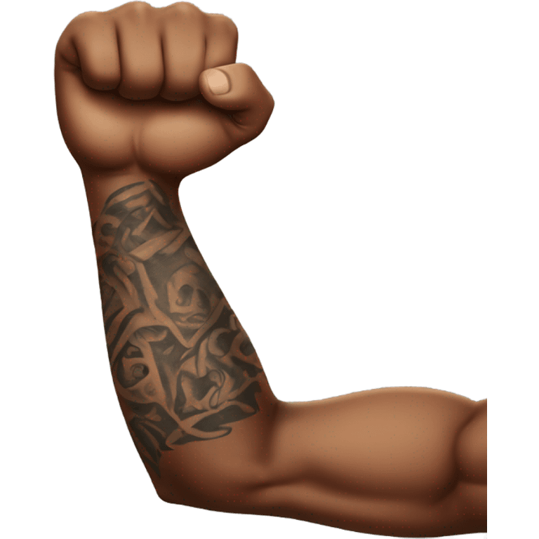 Flexing brown arm with tattoo sleeve emoji