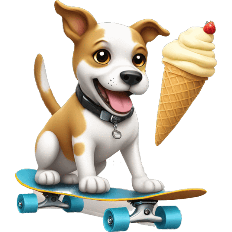 Dog riding skateboard while holding ice cream  emoji