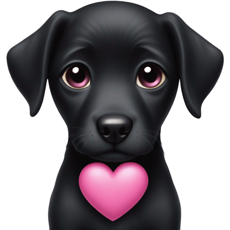 Black puppy with pink heart emoji