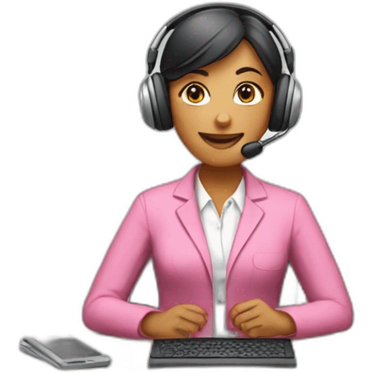 woman Employee with headphone and microphone who is wearing pink office clothes emoji