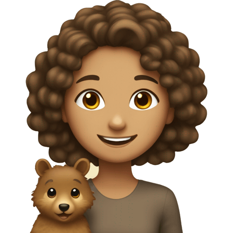 happy tan girl with long curly dark brown hair with a quokka emoji