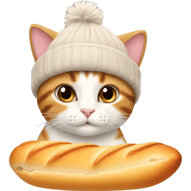 cat in a beanie with a baguette  emoji