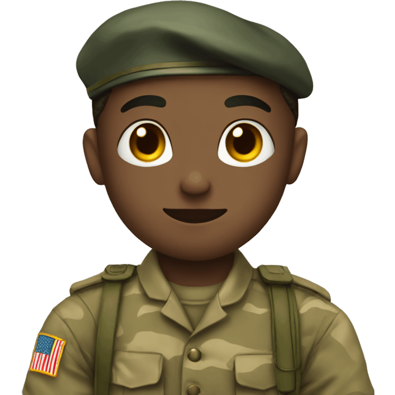 military boy with heart hands in color emoji