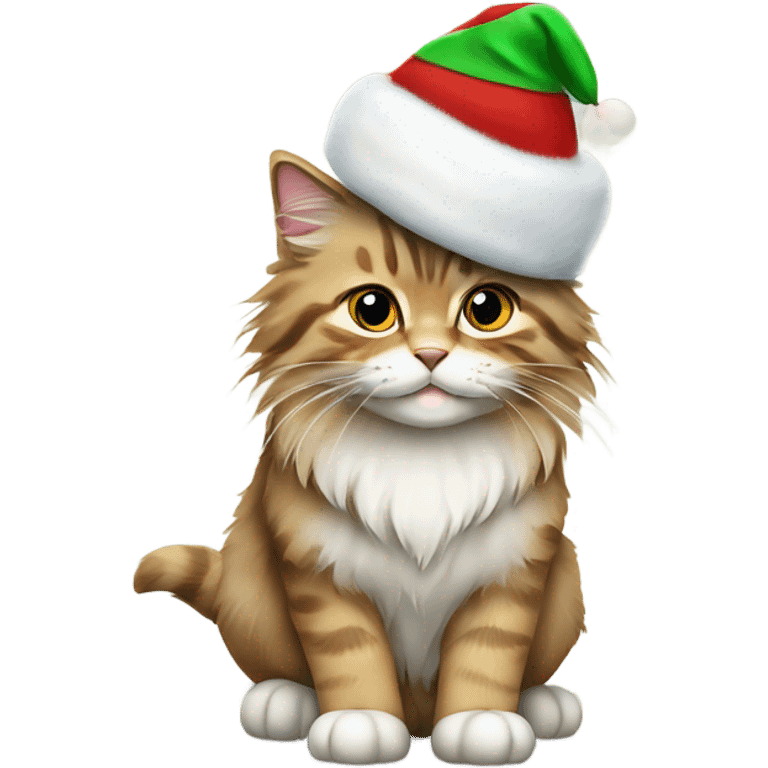 Siberian cat wearing a Christmas hat emoji