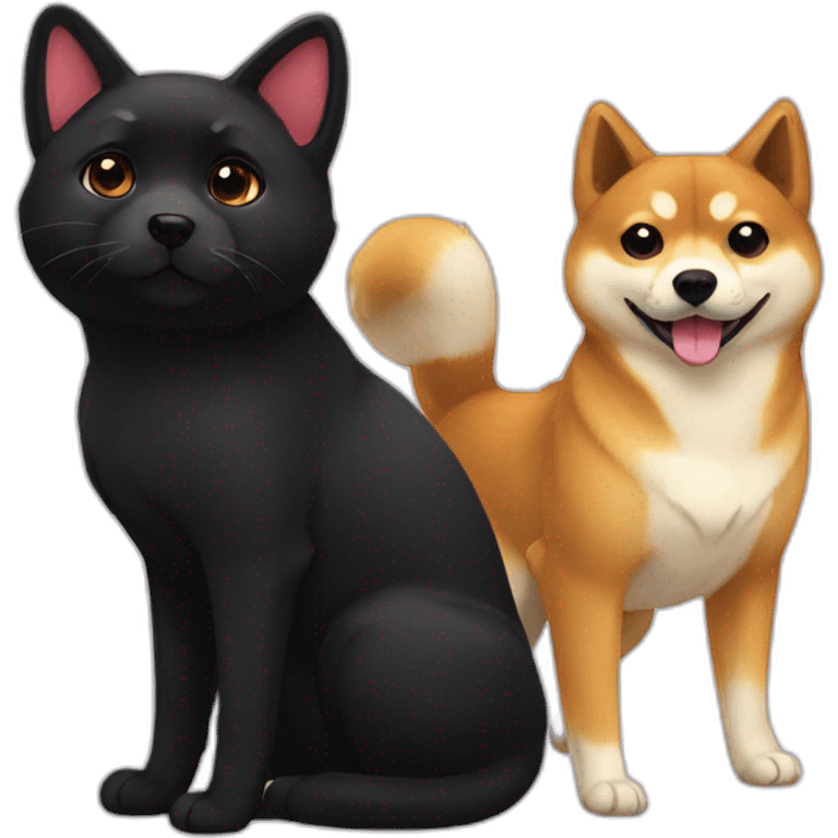 shibainu and black cat lovely emoji