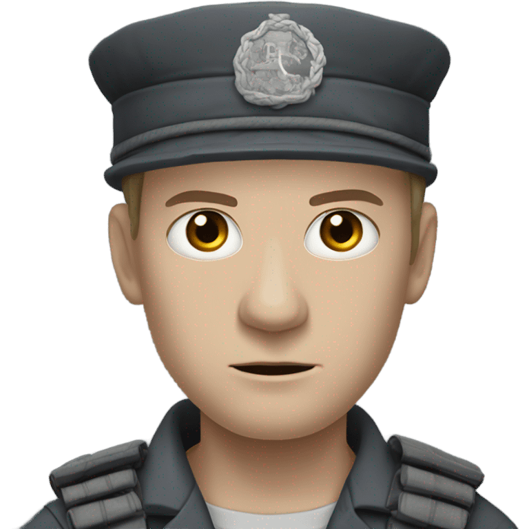 an white skin prisoner in an dark gray uniform. very realistic and detailed emoji