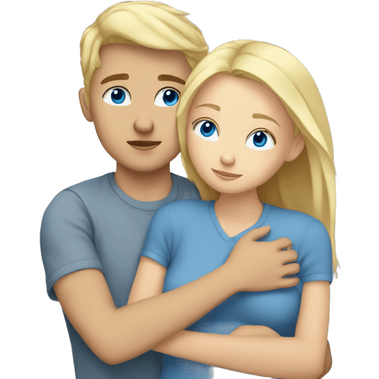 blonde girl cuddling with blonde boy blue eyed- bed emoji