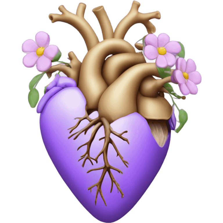 light purple organ heart with flowers growing out of it emoji