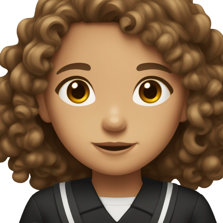 tan girl with curly brown hair, brown eyes and black school uniform emoji