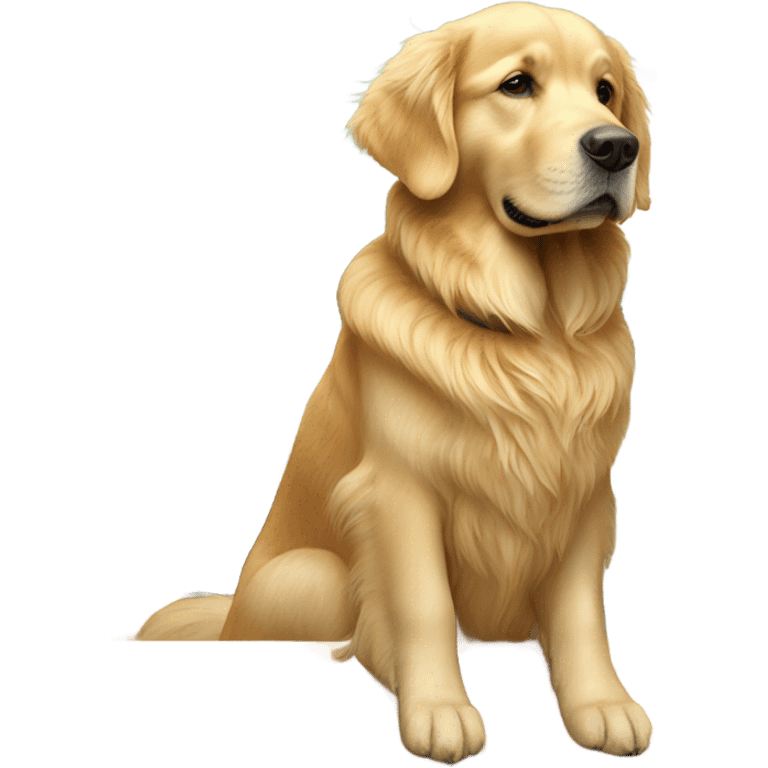 golden retriever sitting at a school desk emoji