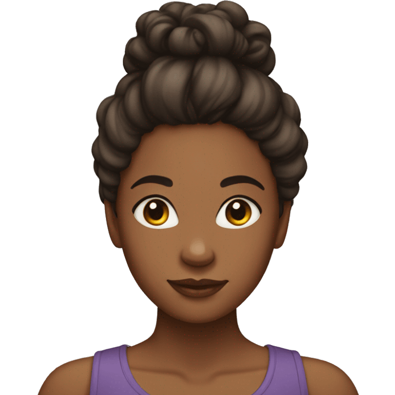 medium dark-skin girl with curly hair put up in a bun emoji