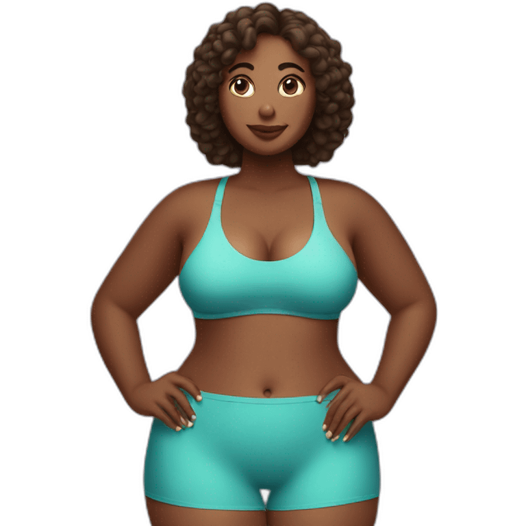 curvy woman holding chest in swimsuit emoji