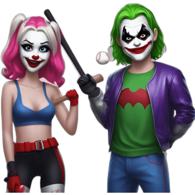 Joker and Harley Quinn with gum and baseball bat emoji