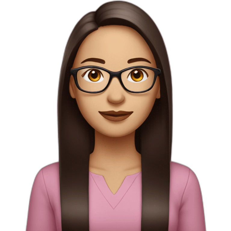 woman white skin with glasses in color pink, long dark brown straight hair with a laptop emoji