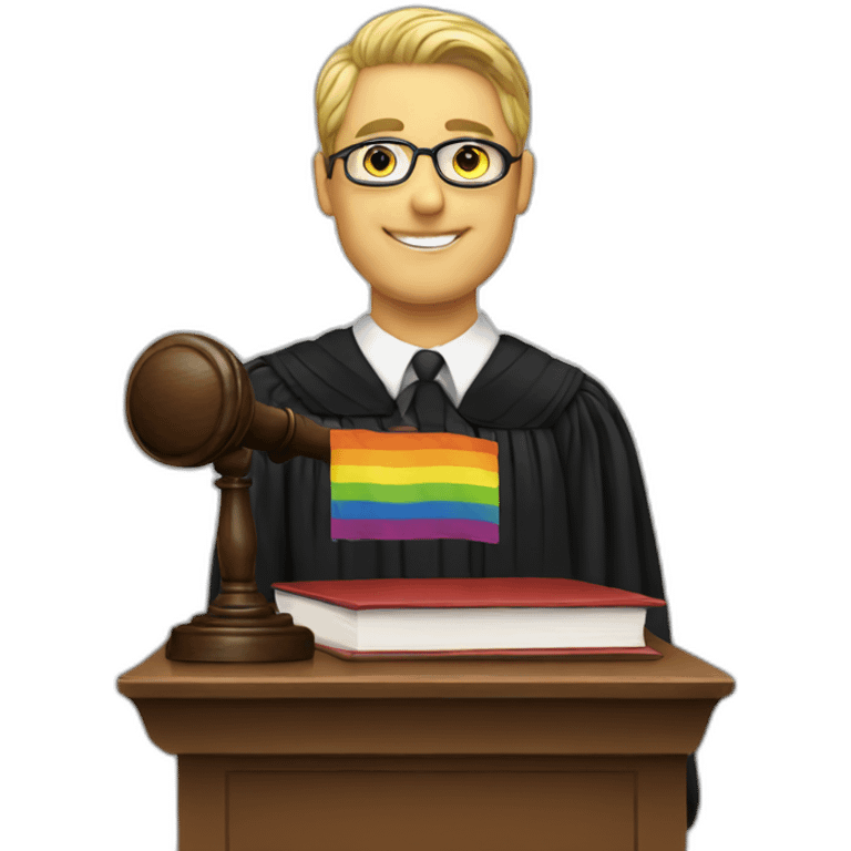 male judge with pride flag emoji