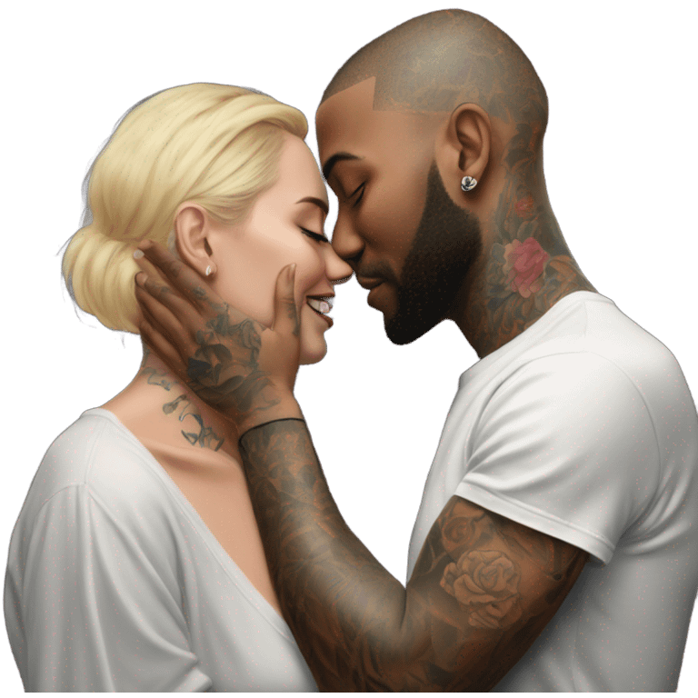 intimate moment between lovers, photo Realistic Couple with tattoos  emoji