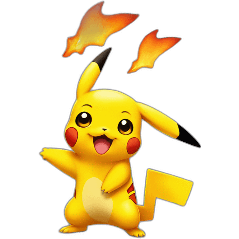 Cute pikachu with charmander emoji