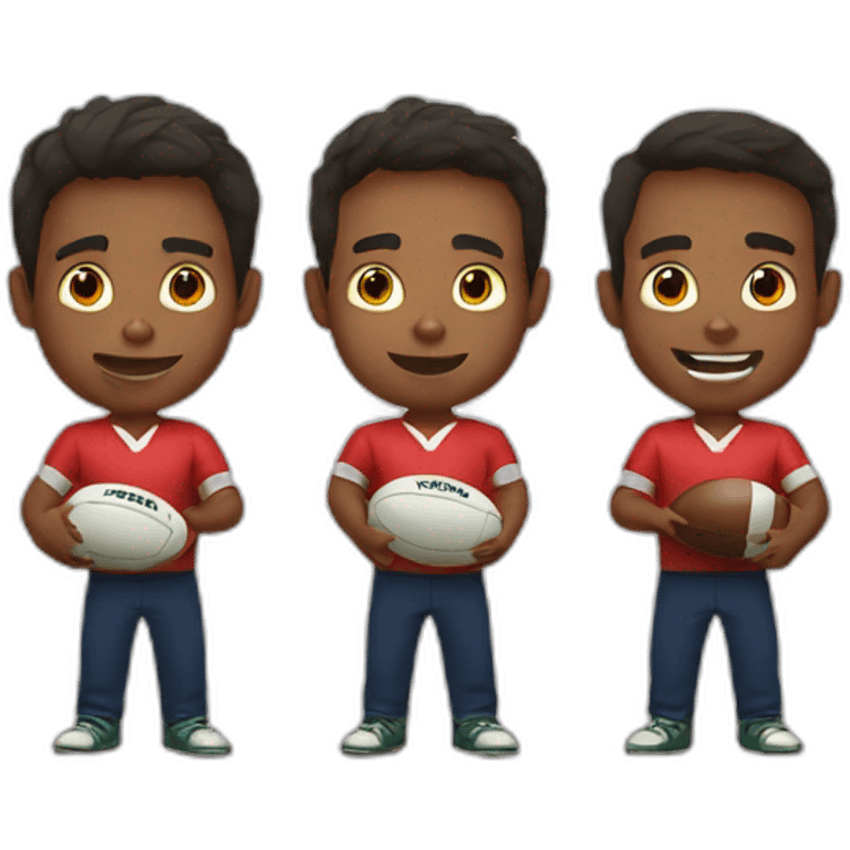 Three brothers holding rugby balls emoji