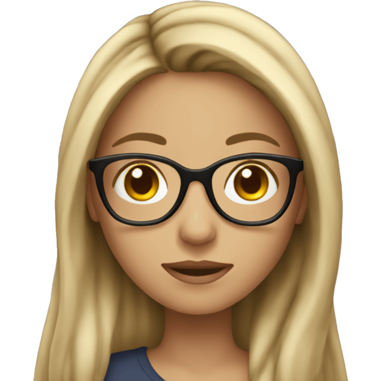 Emoji Brunette girl with blonde highlights wearing glasses and long hair emoji