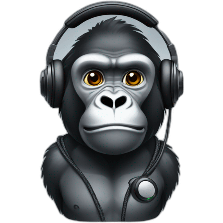 Gorilla emoji on call wearing headset emoji