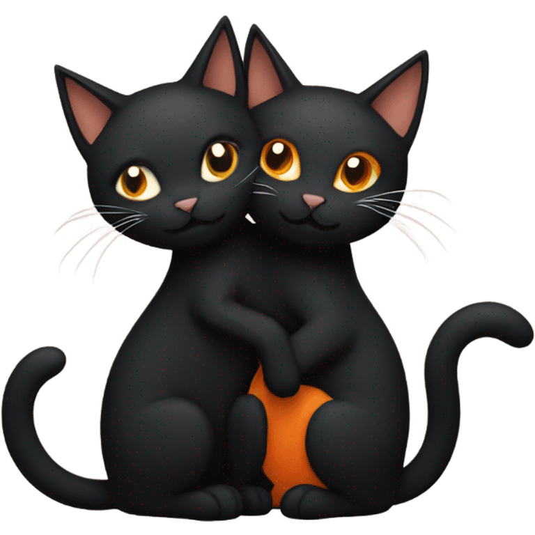 black cat and orange cat hugging emoji