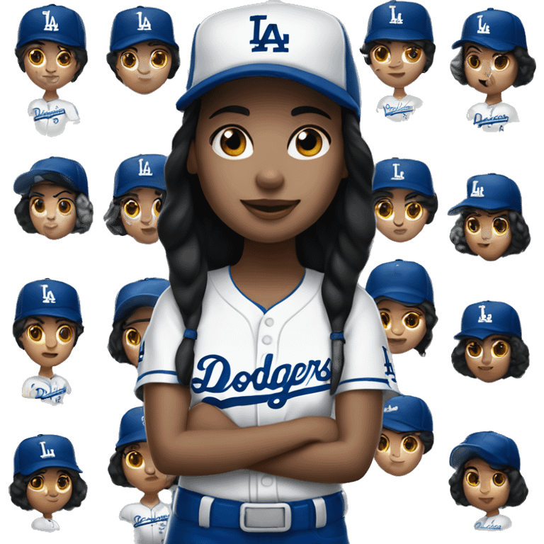 girl with black hair and fair skin wearing an LA Dodgers cap emoji