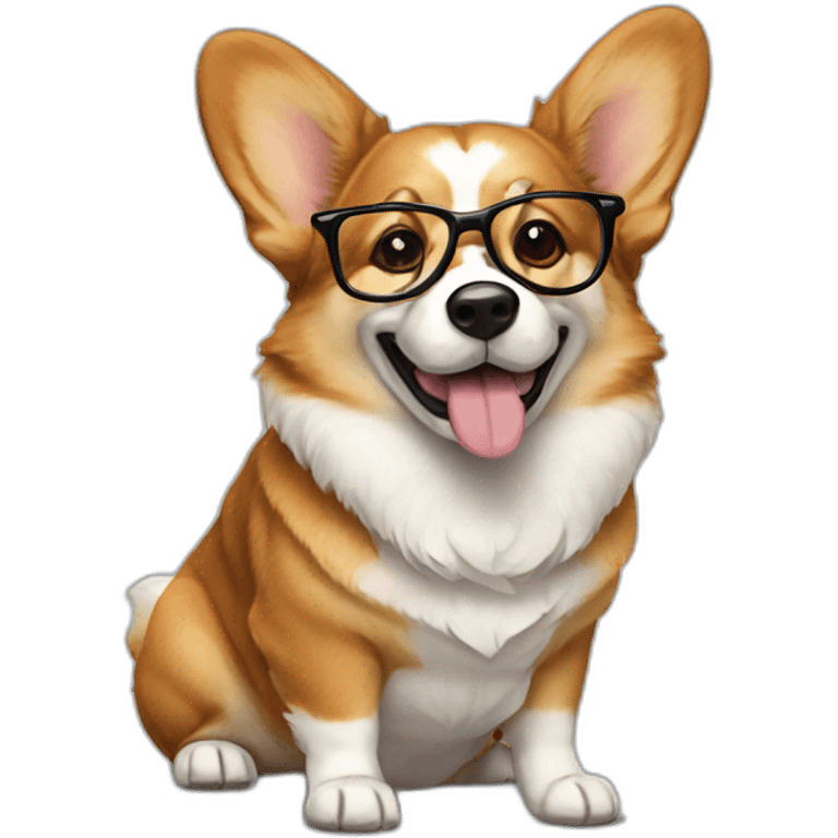 full-height sit Corgi with glasses emoji