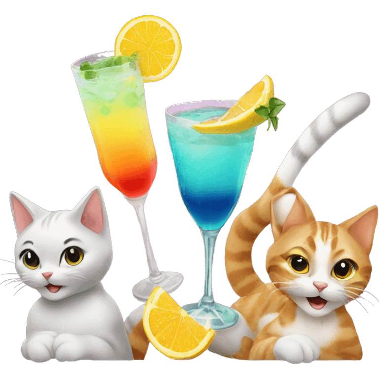 four cats clinking cocktails emoji