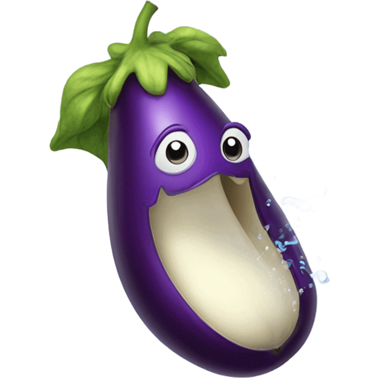 And eggplant with water squirting out emoji