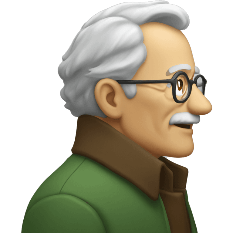 Old men in profile, gray hair, brown glasses on the nose, green coat emoji