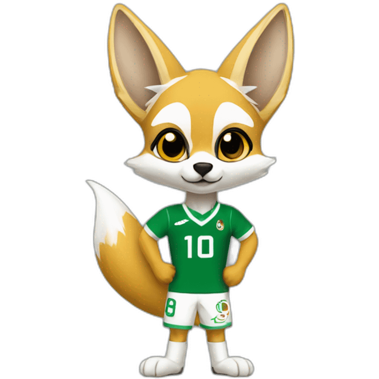 Algerian fennec wearing algerian football kit holding karantika emoji