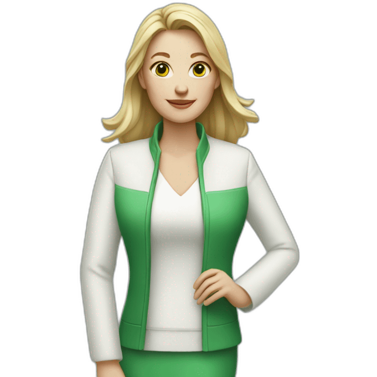 White Woman in green dress and white jacket emoji