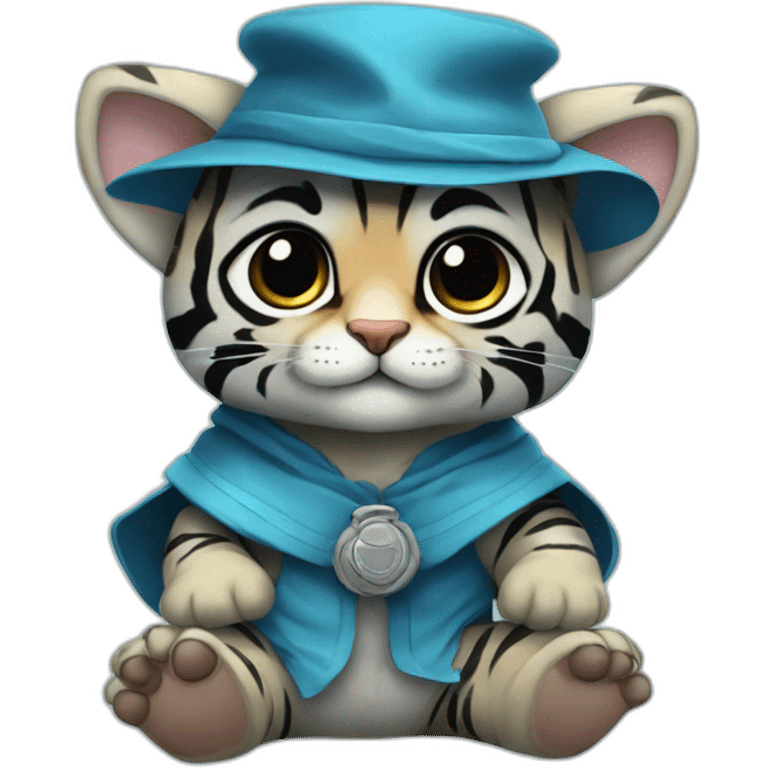 cutie blue tiger whole body sit similar to baby yoda with a mortarboard emoji