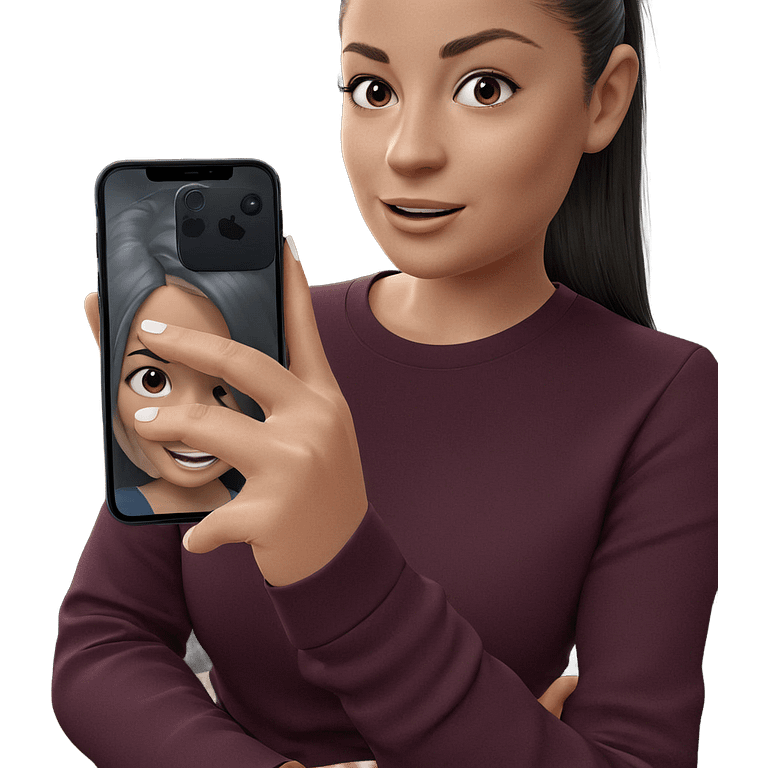 smiling girl holding phone emoji