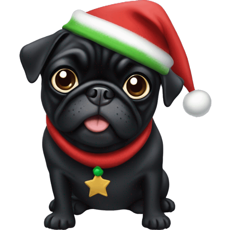 Black pug with a Christmas elf hat emoji