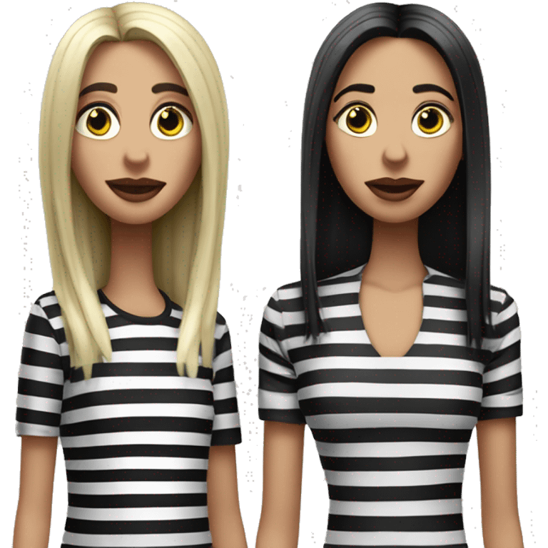 3 Beetlejuice Sisters.  First with layered shoulder length hair.  Second with dark brown straight hair.  Third with long blond hair. emoji