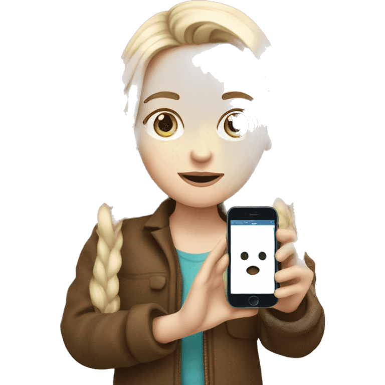 a girl with white skin holds a phone in her hand emoji