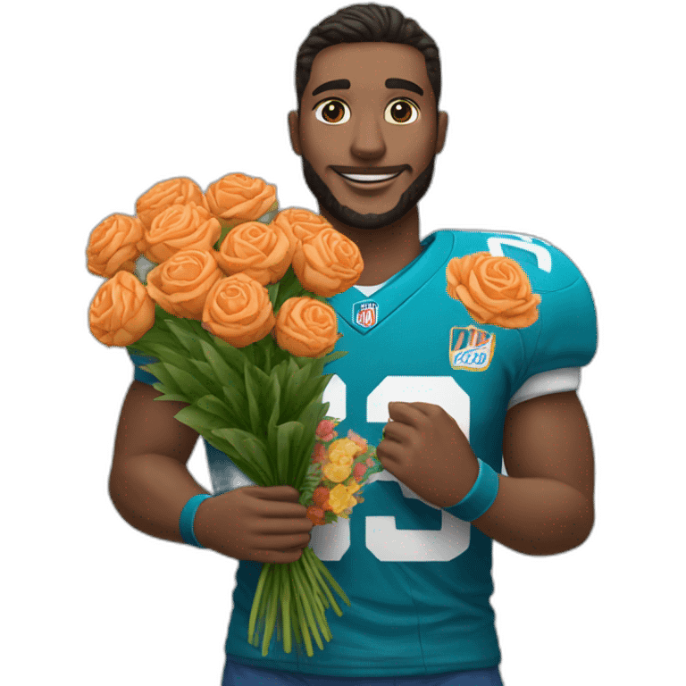 Man-with-Tiger-face,-Napoli-jersey-and-a-flowers-bouquet-in-his-hands emoji