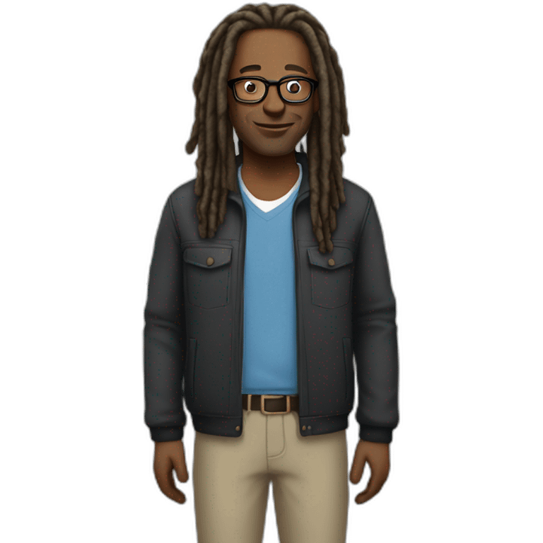 A black man with dreadlocks, around 50 years old, wearing glasses and dressed casually emoji