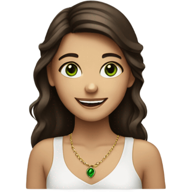 smiling girl with heart jewelry green eyes dark brown hair emoji