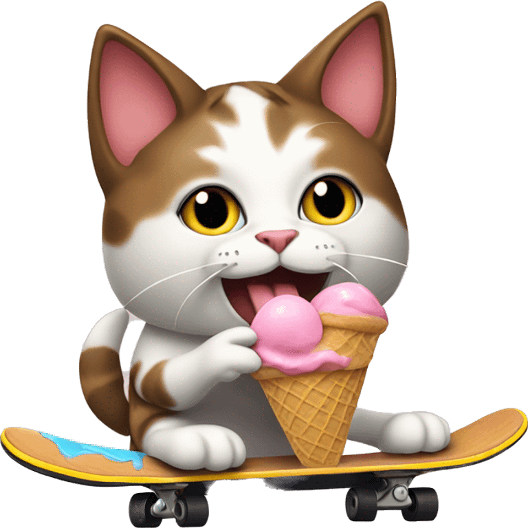 Cat eating ice cream while skateboarding emoji