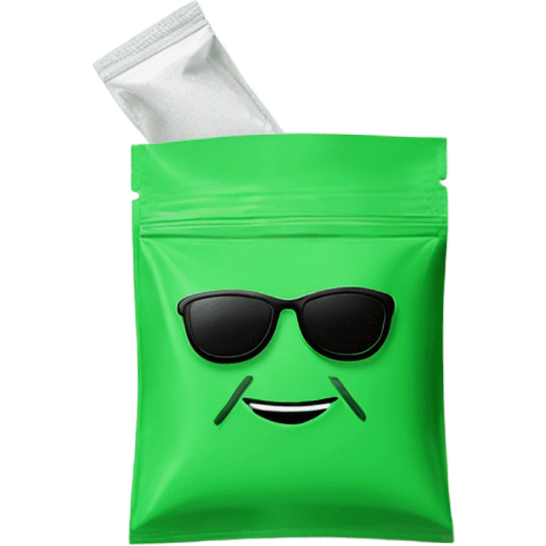 green nicotine pouch with a smile and shades emoji