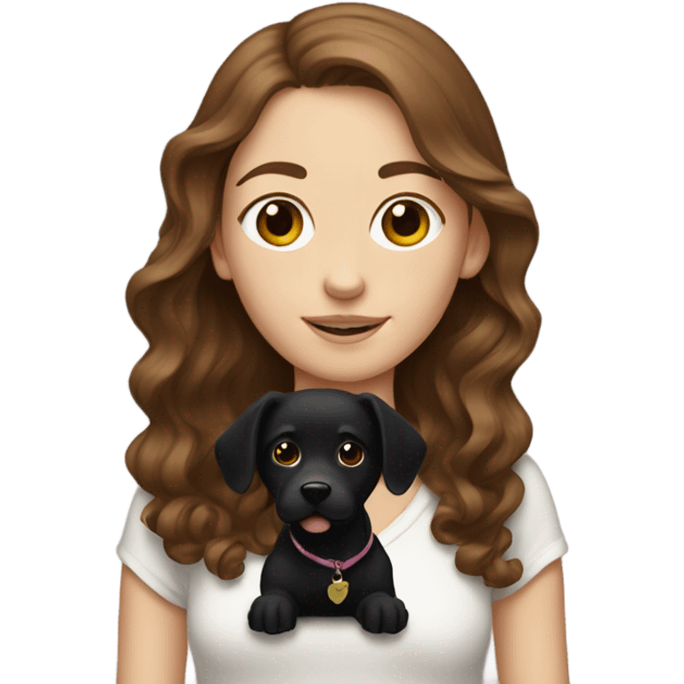 white girl with wavy brown hair holding black dog emoji