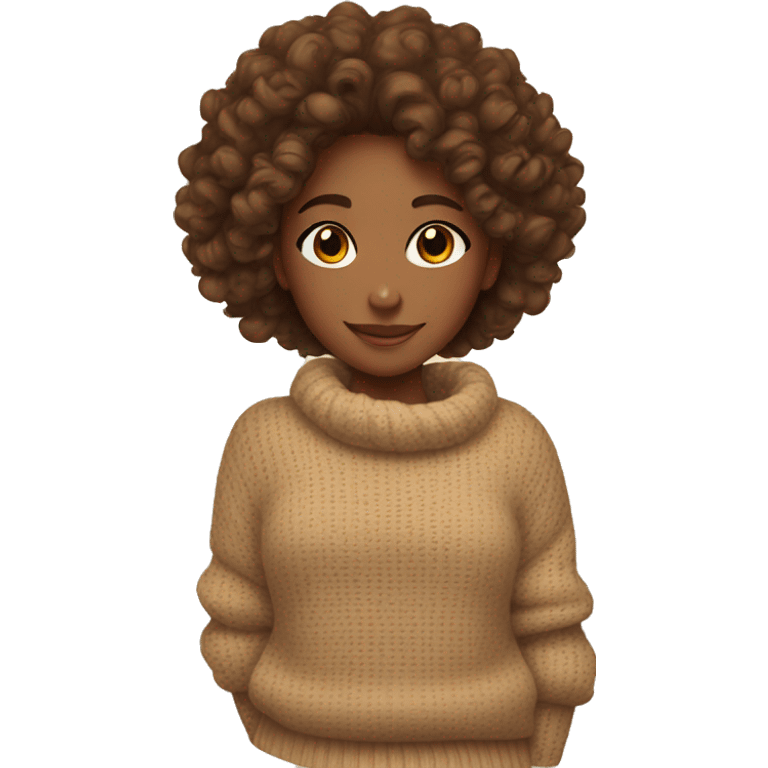 tan girl with curly brown long hair, cozy fall sweater emoji