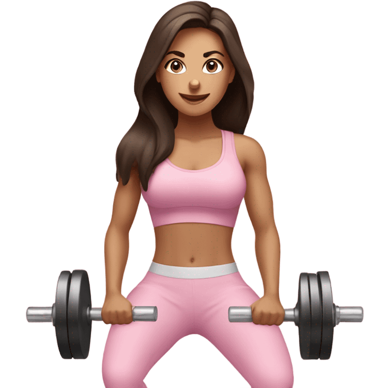 Pretty Brunette women squatting with dumbbells in light pink emoji