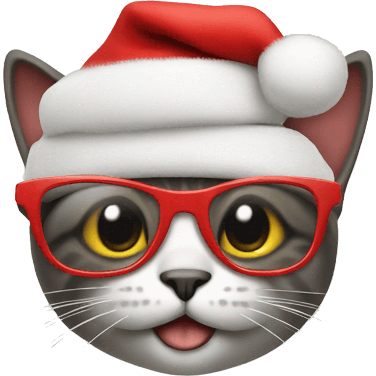 Cat with sunglasses wearing a Santa hat  emoji