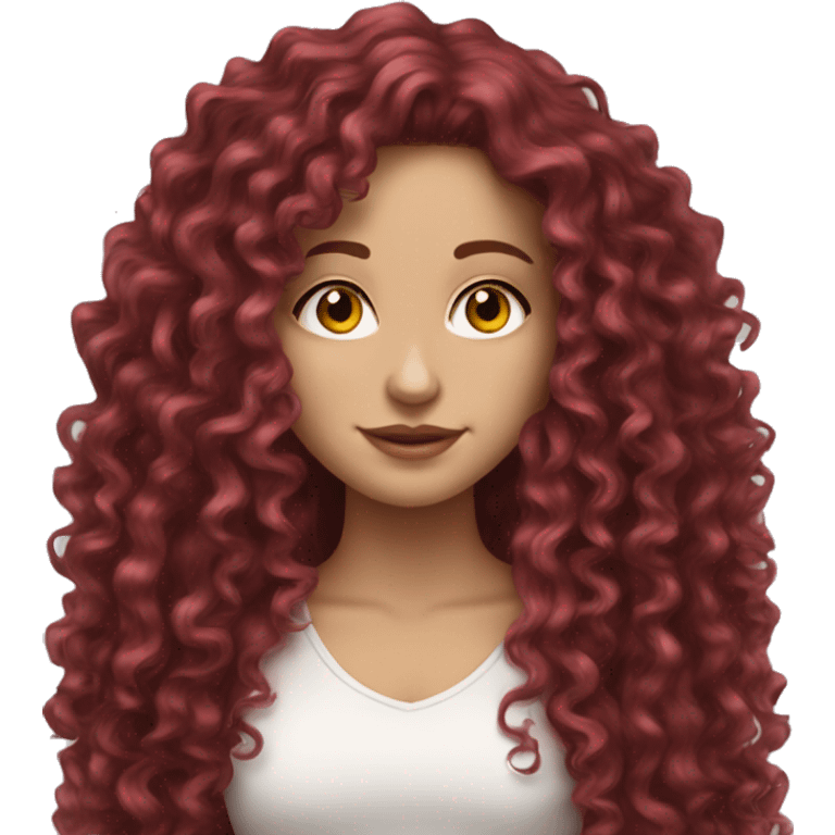 beautiful white girl with long burgundy curly hair  emoji