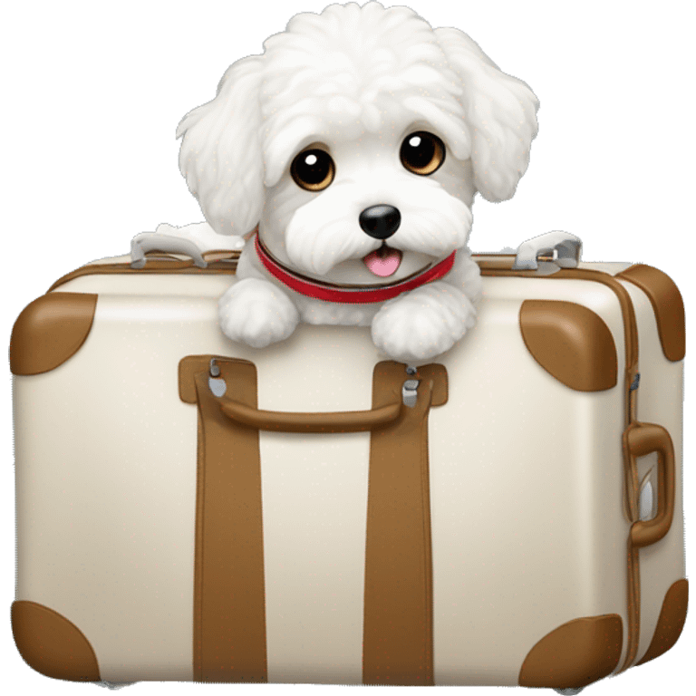 a cute maltipoo going to sea trip with a luggage emoji