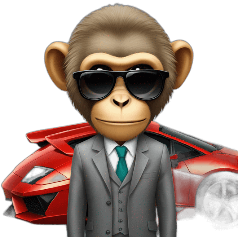 monkey professor with sunglasses in front of a lambo emoji