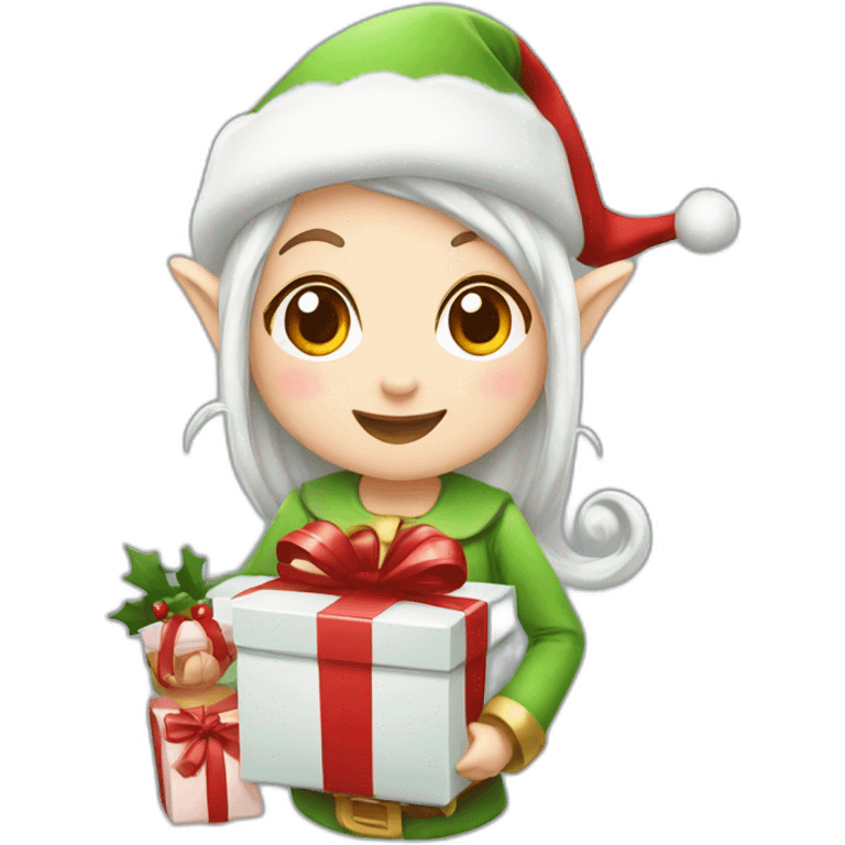 Kawaii Elf delivering Christmas gift emoji